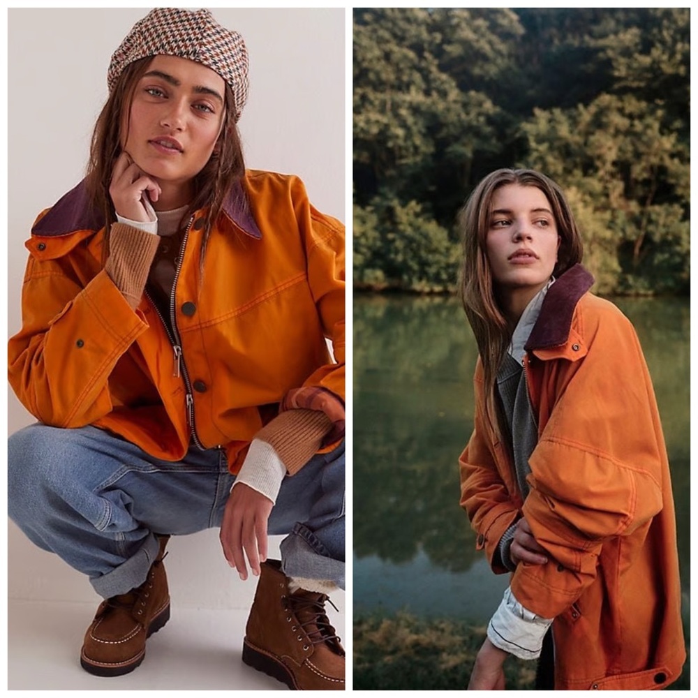 Free People We The Free Cori Waxed Jacket Orange Corduroy Collar